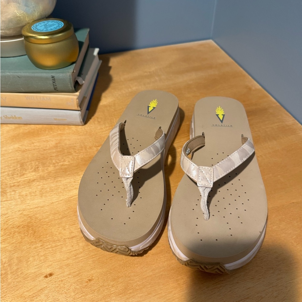 Volatile Tan Flip Flops with Comfort Sole